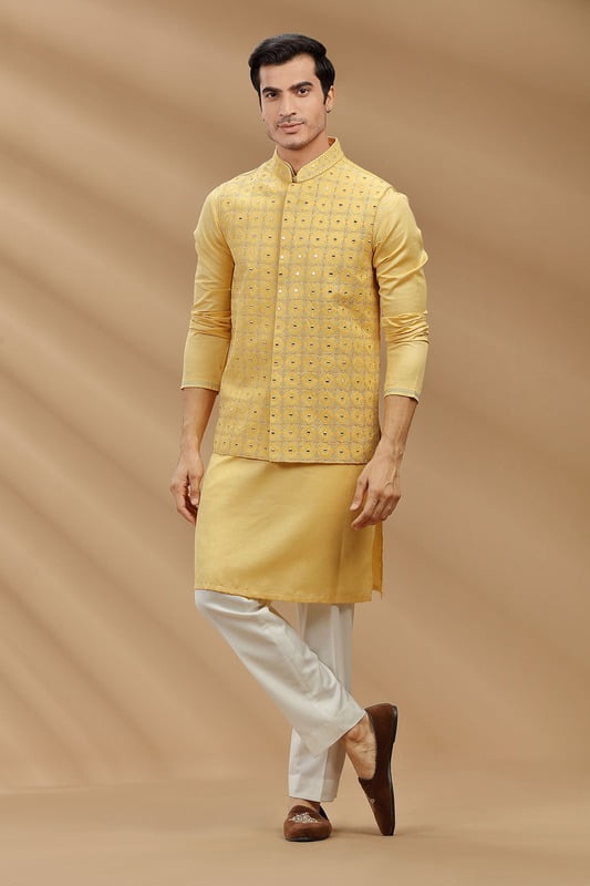 Patterned Yellow Kurta