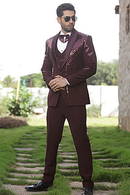 Elegant Maroon Full Set Designer Suits