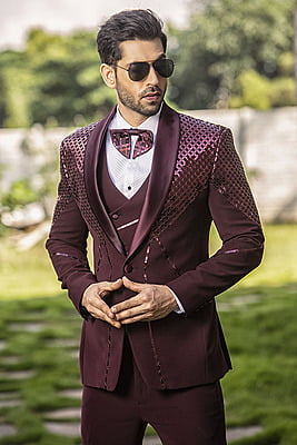 Elegant Maroon Full Set Designer Suits