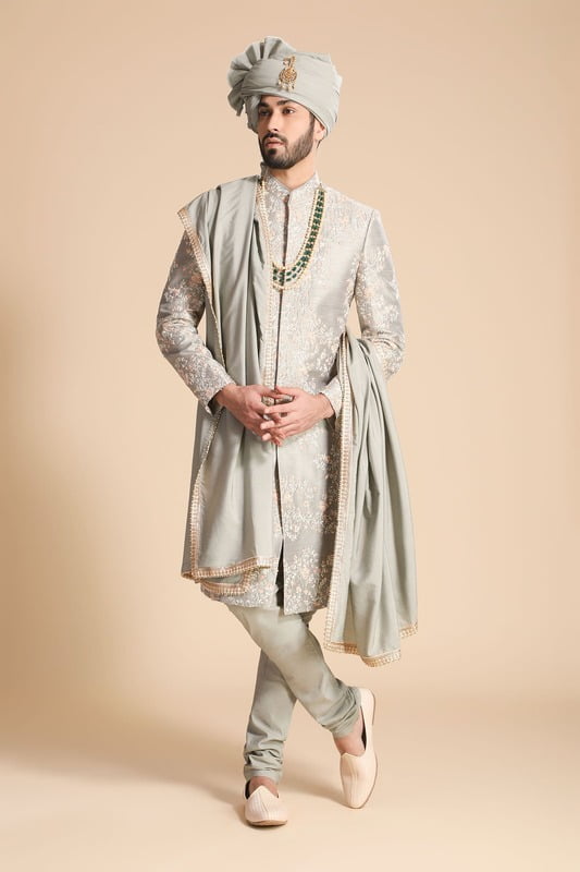 Silvery Rich Designer Sherwani-min