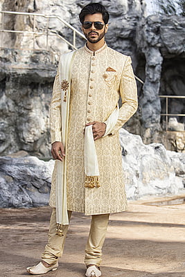 Elegant White Full Set Sherwani