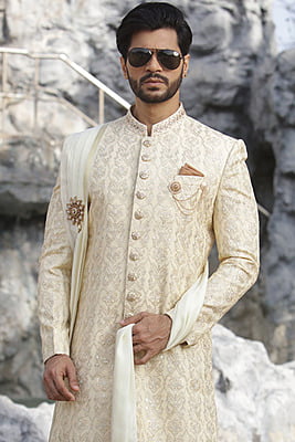 Elegant White Full Set Sherwani