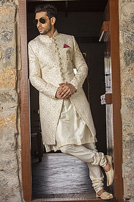 Elegant Cream Full Set Sherwani