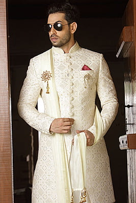 Elegant Cream Full Set Sherwani