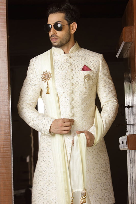 Elegant Cream Full Set Sherwani