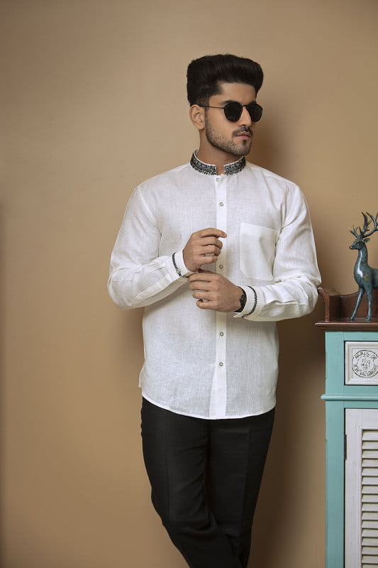Marvel White Chinese Collared Shirts Marvel White Chinese Collared Shirts